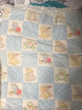 Classic Light Blue Baby Patchwork Quilt with Character Prints